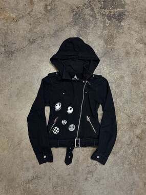 Belted Moto Fitted Hoodie Jacket Grunge/Goth Jack Skellington Charms Disney Size